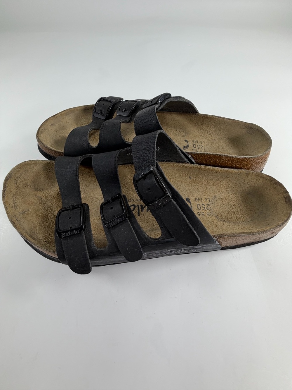 Betula by Birkenstock Black 3 Strap Sandals EU 39 US 8.5 Cork Footbed - Picture 7 of 8